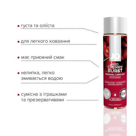 Смазка на водной основе System JO H2O — Cherry Burst (120 мл) без сахара, растительный глицерин || Змазка на водній основі System JO H2O — Cherry Burst (120 мл) без цукру, рослинний гліцерин Смазка на водной основе System JO H2O — Cherry Burst (120 мл) без сахара, растительный глицерин || Змазка на водній основі System JO H2O — Cherry Burst (120 мл) без цукру, рослинний гліцерин