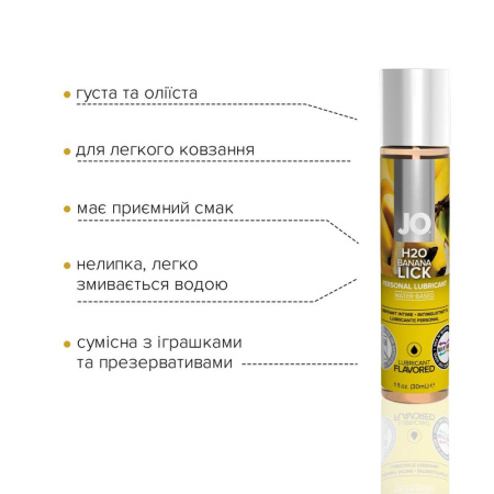 Смазка на водной основе System JO H2O — Banana Lick (30 мл) без сахара, растительный глицерин || Змазка на водній основі System JO H2O — Banana Lick (30 мл) без цукру, рослинний гліцерин