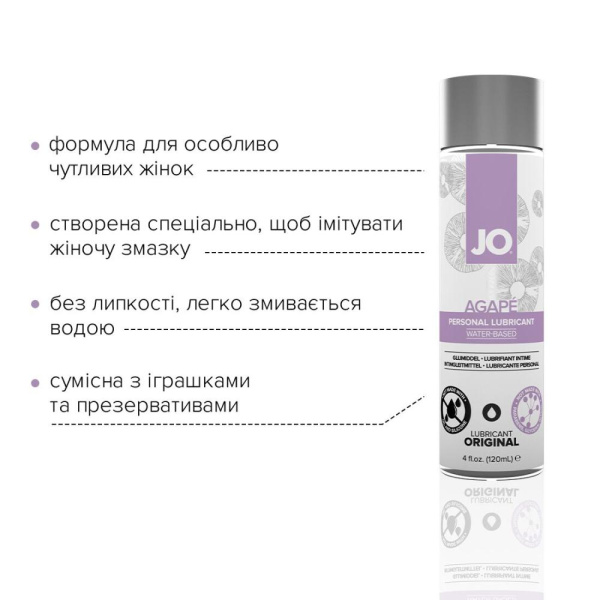 Змазка на водній основі System JO AGAPE — ORIGINAL (120 мл) без гліцерину, гліколю та парабенів Змазка на водній основі System JO AGAPE — ORIGINAL (120 мл) без гліцерину, гліколю та парабенів