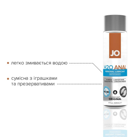 Анальная смазка System JO ANAL H2O - ORIGINAL (120 мл) на водной основе, растительный глицерин || Анальна змазка System JO ANAL H2O — ORIGINAL (120 мл) на водній основі, рослинний гліцерин Анальная смазка System JO ANAL H2O - ORIGINAL (120 мл) на водной основе, растительный глицерин || Анальна змазка System JO ANAL H2O — ORIGINAL (120 мл) на водній основі, рослинний гліцерин