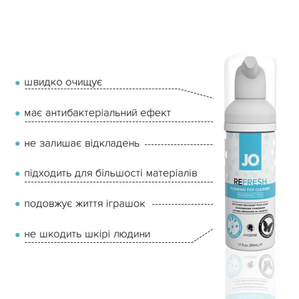 Мягкая пенка для очистки игрушек System JO REFRESH (50 мл) дезинфицирующая, проникает глубоко Мягкая пенка для очистки игрушек System JO REFRESH (50 мл) дезинфицирующая, проникает глубоко